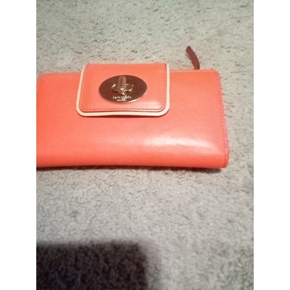 Pre-owned Kate Spade Orange Bifold Turn lock Wallet For Checkbook Credit Cards